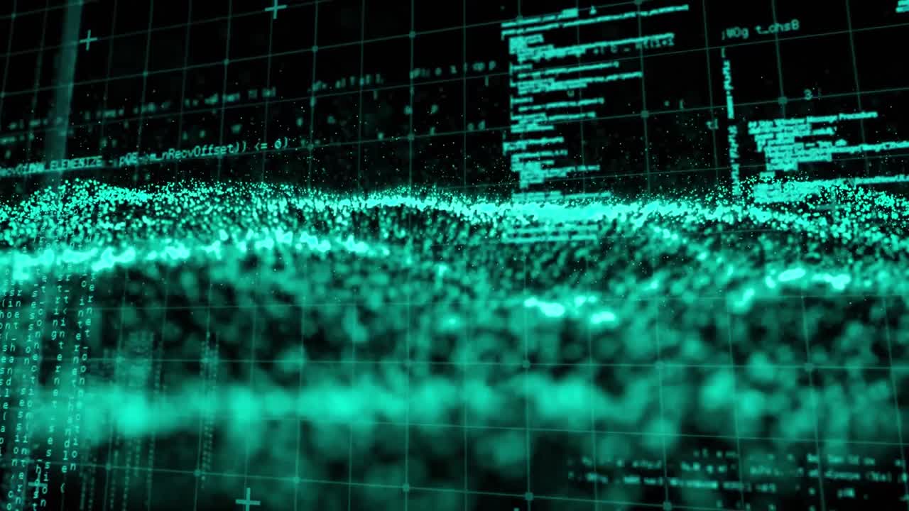 Animation of glowing green mesh waving on seamless loop