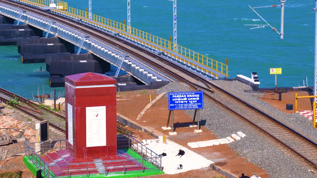 Visão aérea da Ponte Ferroviária de Pamban, Tamil Nadu, Índia