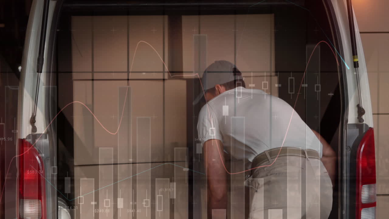 procesamiento de datos estadísticos contra el repartidor caucásico que quita cajas de su furgoneta de reparto