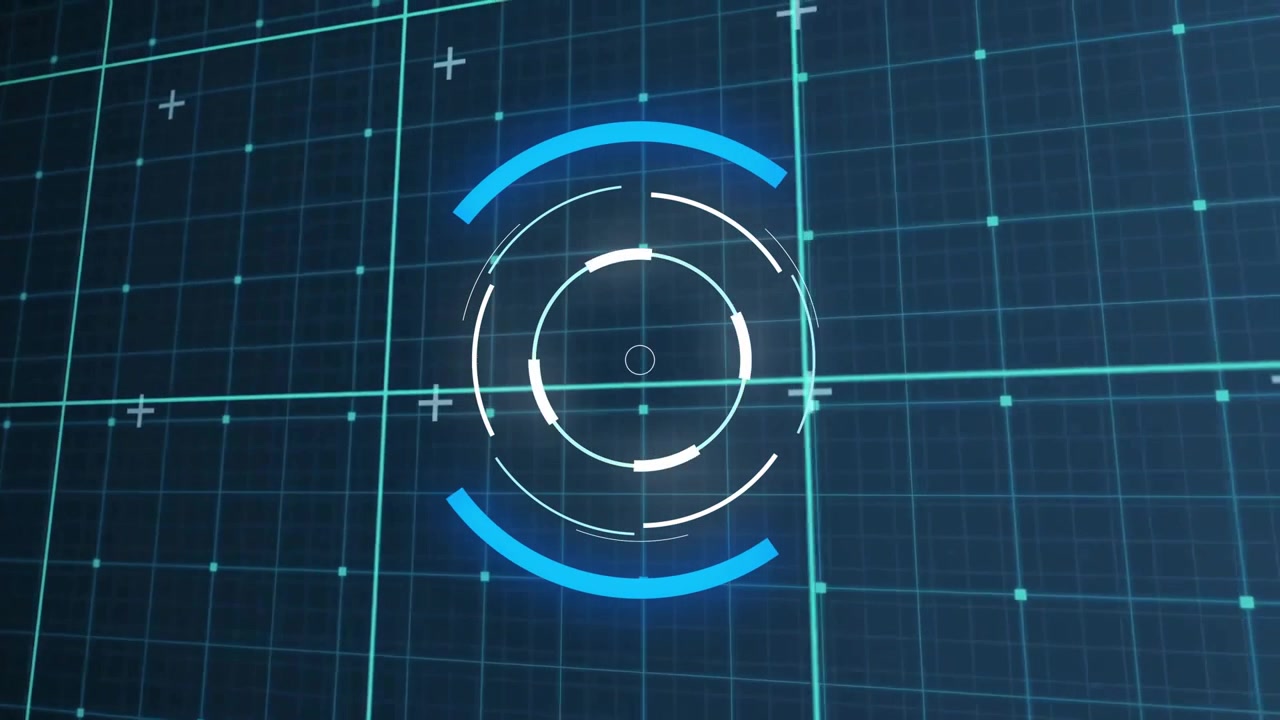 Animation of scope scanning and data processing over dark background