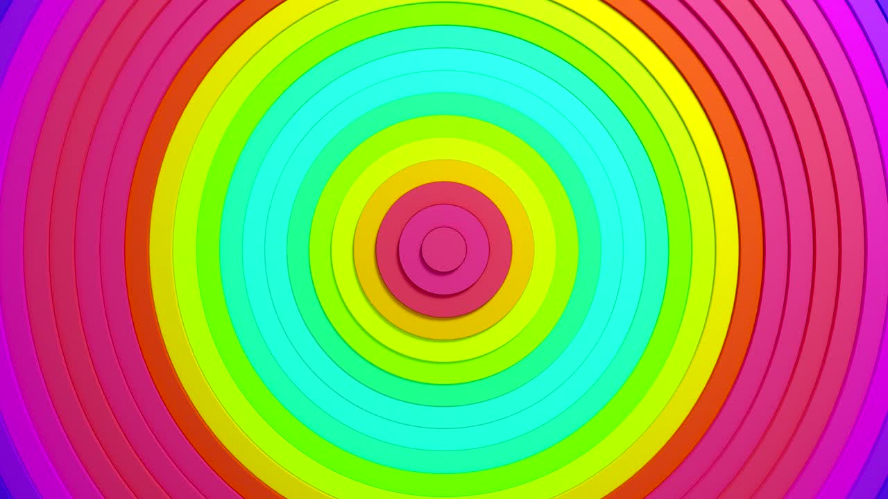 patrón de círculos abstractos con efecto de compensación y gradiente de arco iris suave. animación de anillos limpios multicolores. fondo abstracto para presentación de negocios. bucle sin costuras 4k 3d render