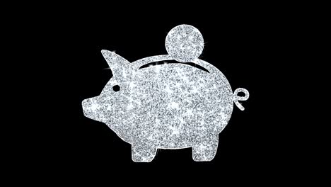 piggy bank coin icon shining glitter loop blinking particles .