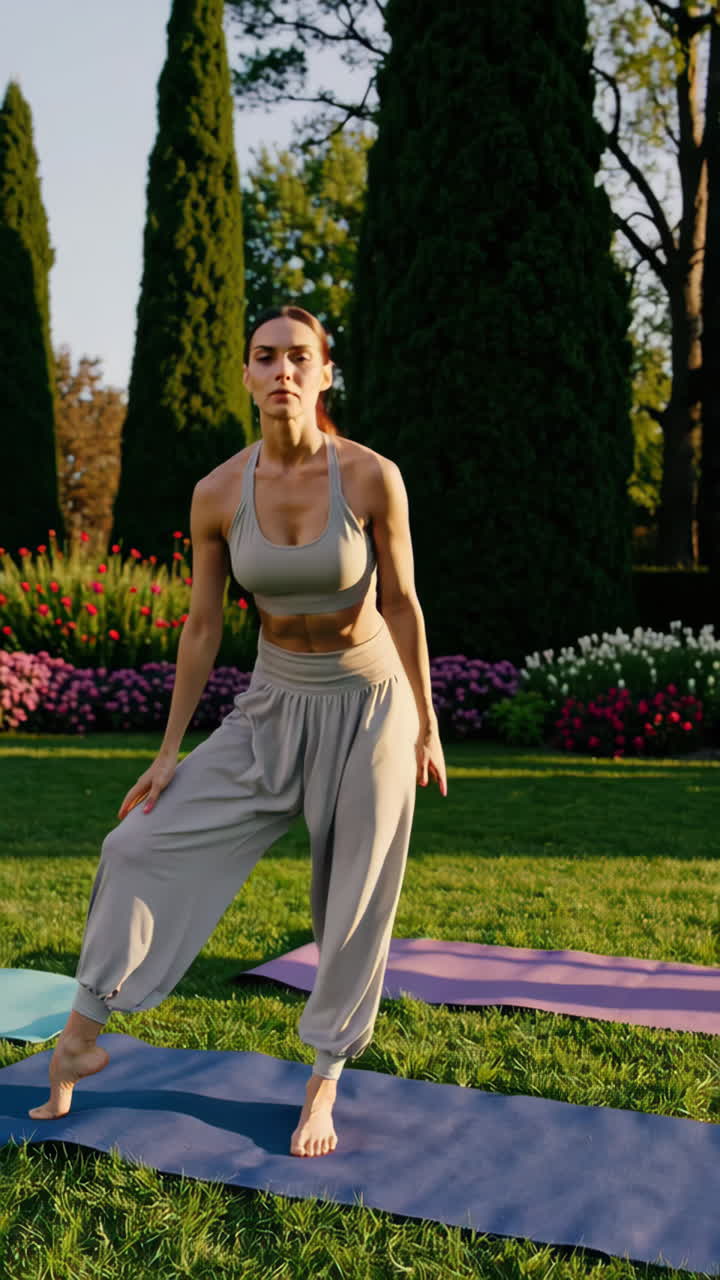 mujer practicando yoga en un parque