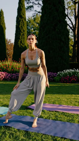 mujer practicando yoga en un parque