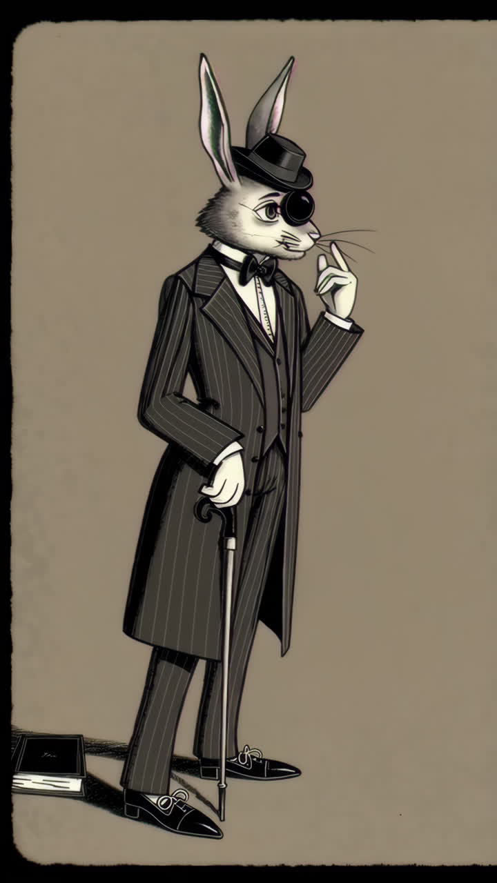 Dapper Anthropomorphic Rabbit Gentleman in Suit and Monocle