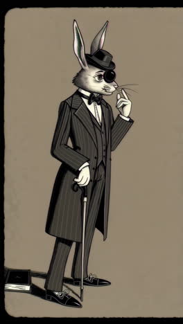 dapper anthropomorphic rabbit gentleman in suit and monocle