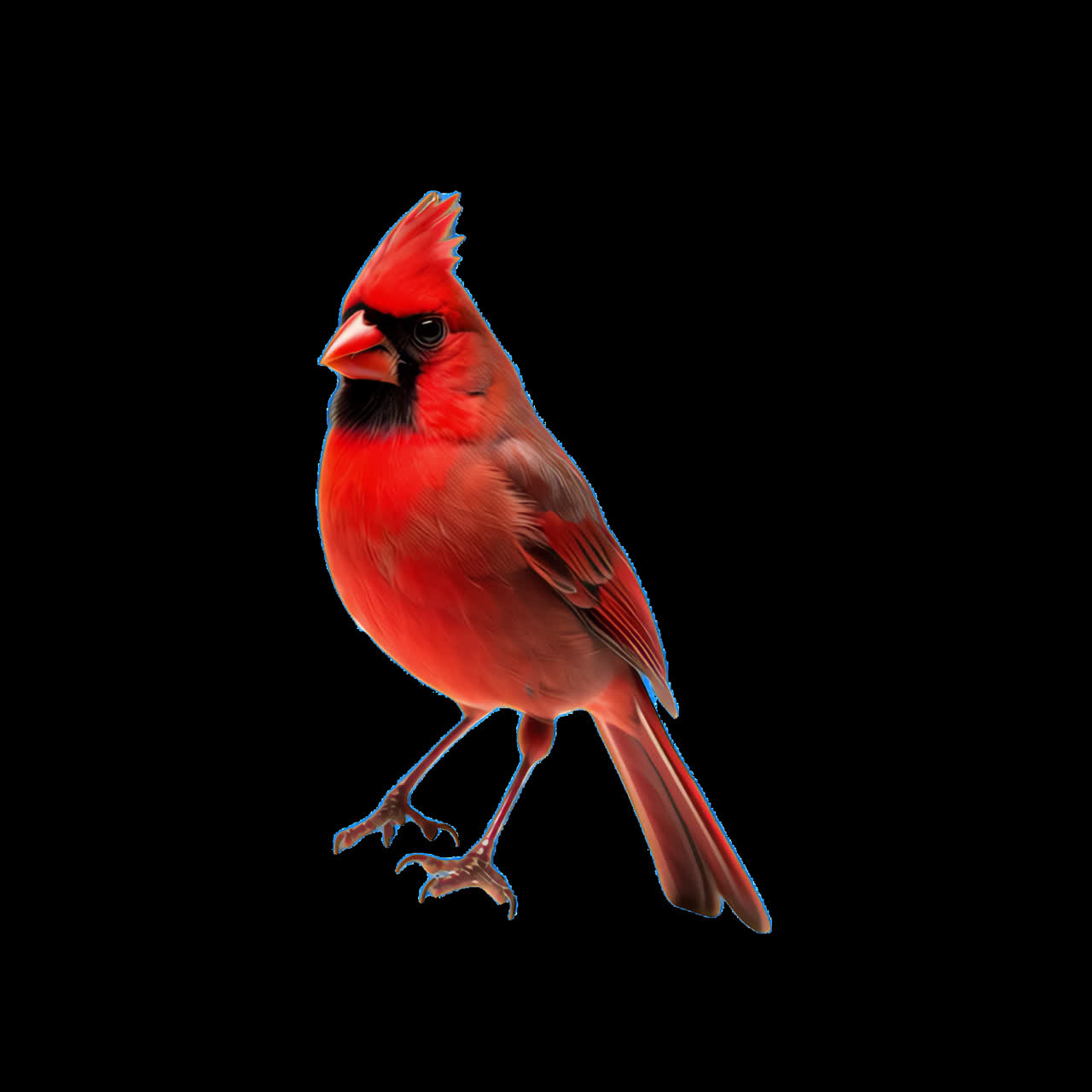 Vibrant cardinal bird illustration animation isolated asset, transparent 4K video, alpha channel