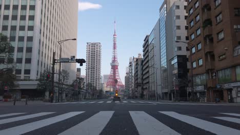 pov to the tokyo tower, iconic building in the japan with some traffic