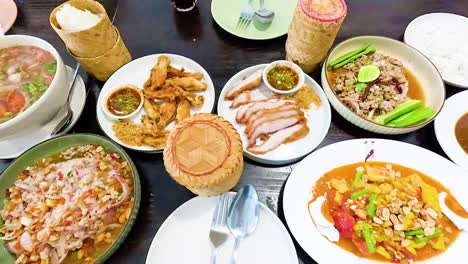 a vibrant display of traditional thai dishes