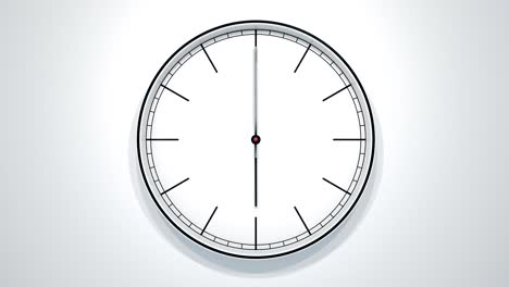 12 hours timelapse of modern minimalistic clock on white wall.