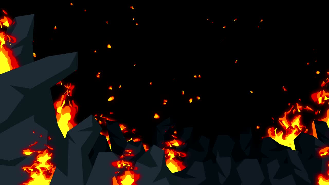 악의적 추상 애니메이션, 종말의 지옥 배경, 괴상한 야생에서 불꽃,