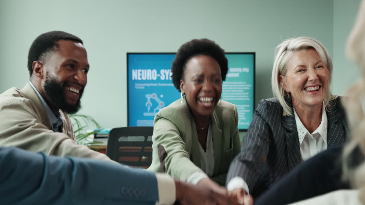 Diverse team celebrating success in a modern office environment