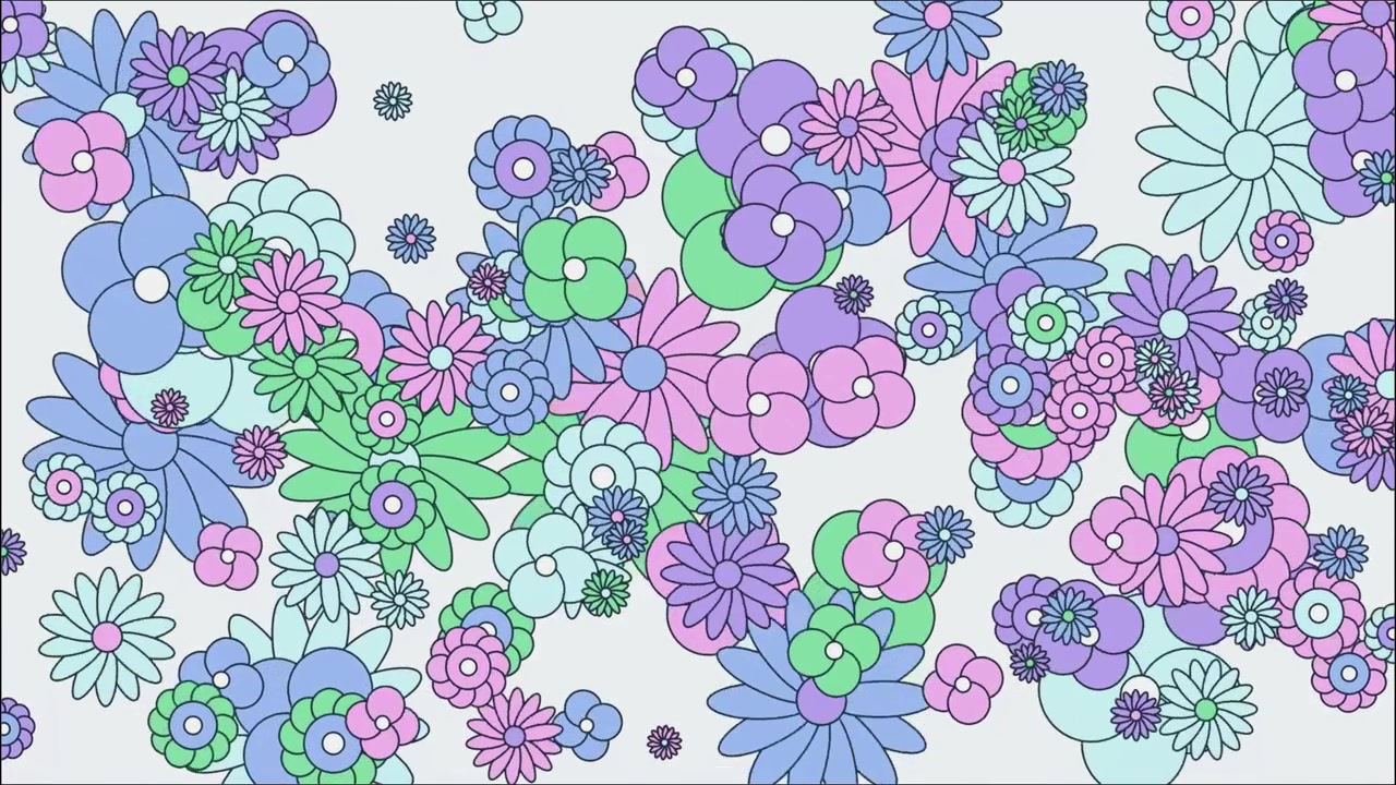 Retro-Blumenmuster mit pastellblauen, rosa und grünen Blumen