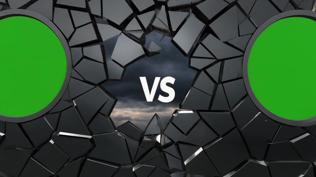Versus Screen with Shattered Glass Effect and Green Screen Placeholders