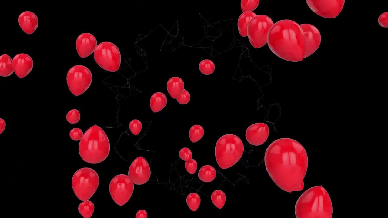 Animación de globos rojos flotantes elevándose sobre fondo negro.