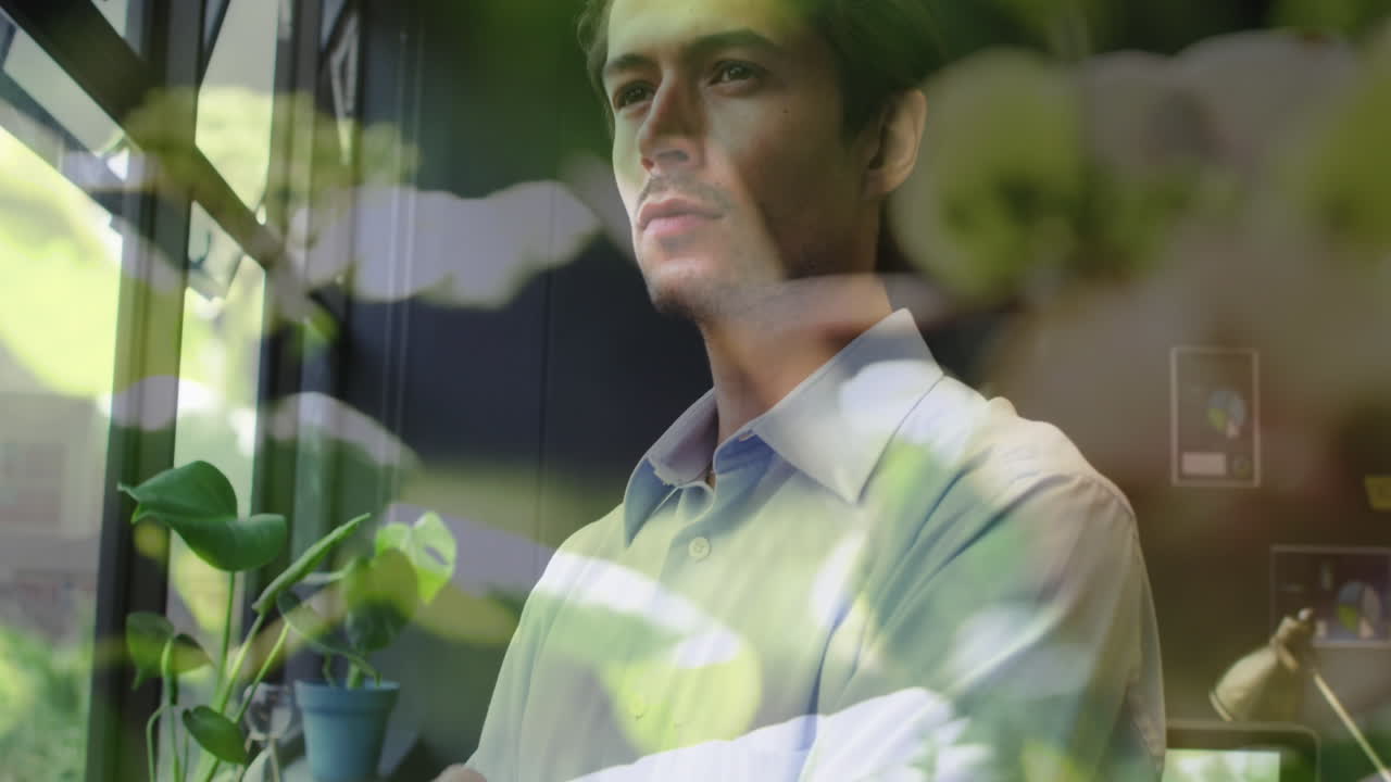 사무실에서 코카시안 사업가에 대한 식물의 애니메이션