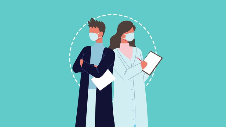 couple scientists laboratory workers with checklist