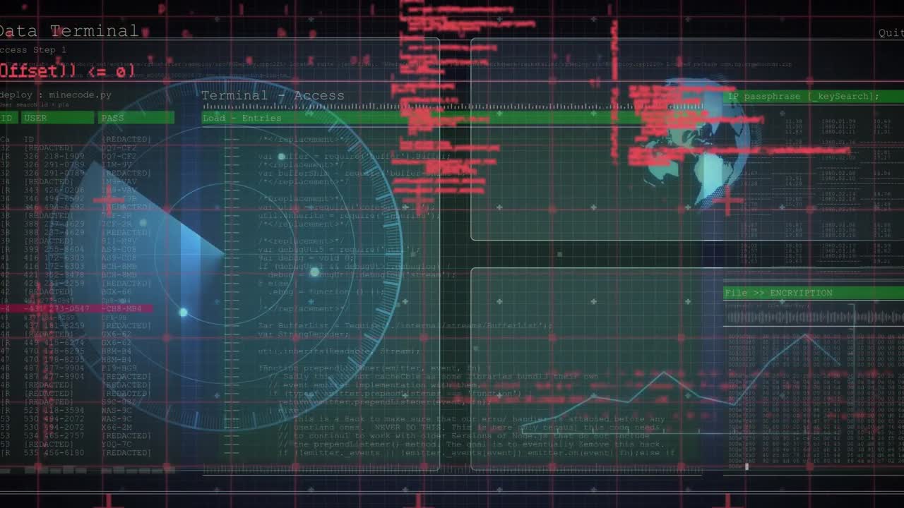 animación de la interfaz digital con procesamiento de datos contra un fondo negro