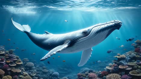 humpback whale in coral reef underwater
