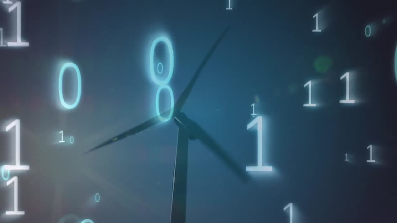 анимация обработки данных над ветровой турбиной