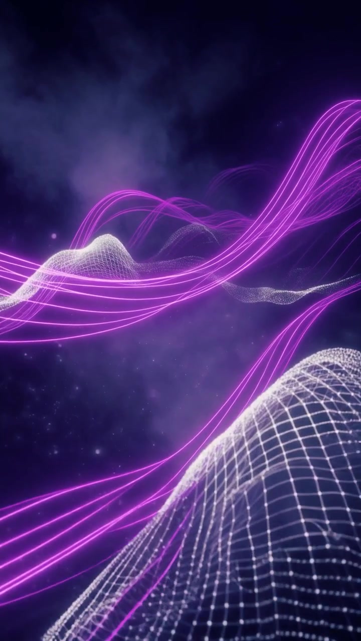 Abstract Digital Waves and Glowing Neon Lines in Dark Space