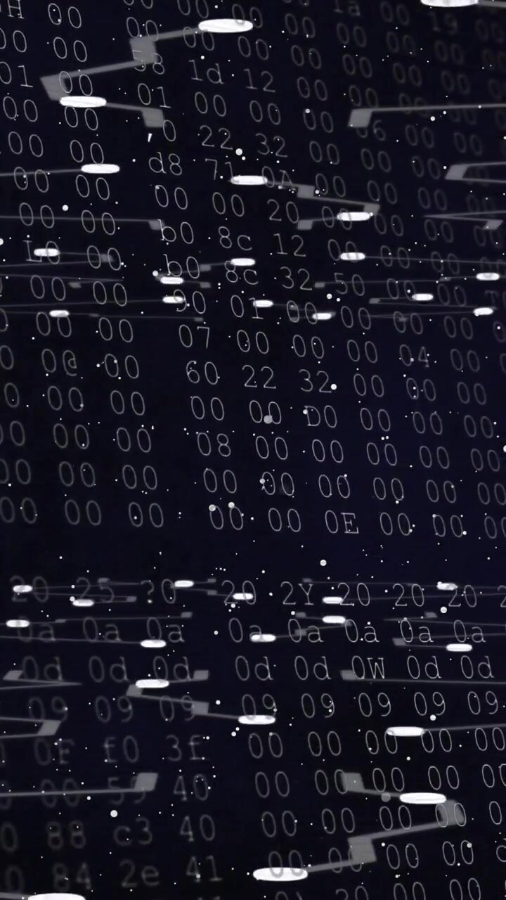 Video verticale: Strisce luminose che appaiono da un alto blocco esagonale, svanendo, scorrendo, riempiendosi e mostrando il flusso di dati.