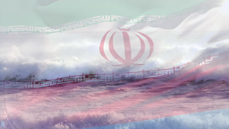 animación de la bandera de irán soplando sobre las olas en el mar