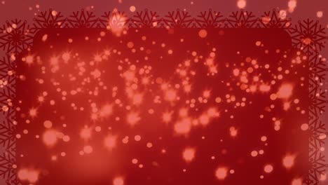 Animation-of-glowing-spots-of-light-floating-over-decorative-red-background-with-copy-space