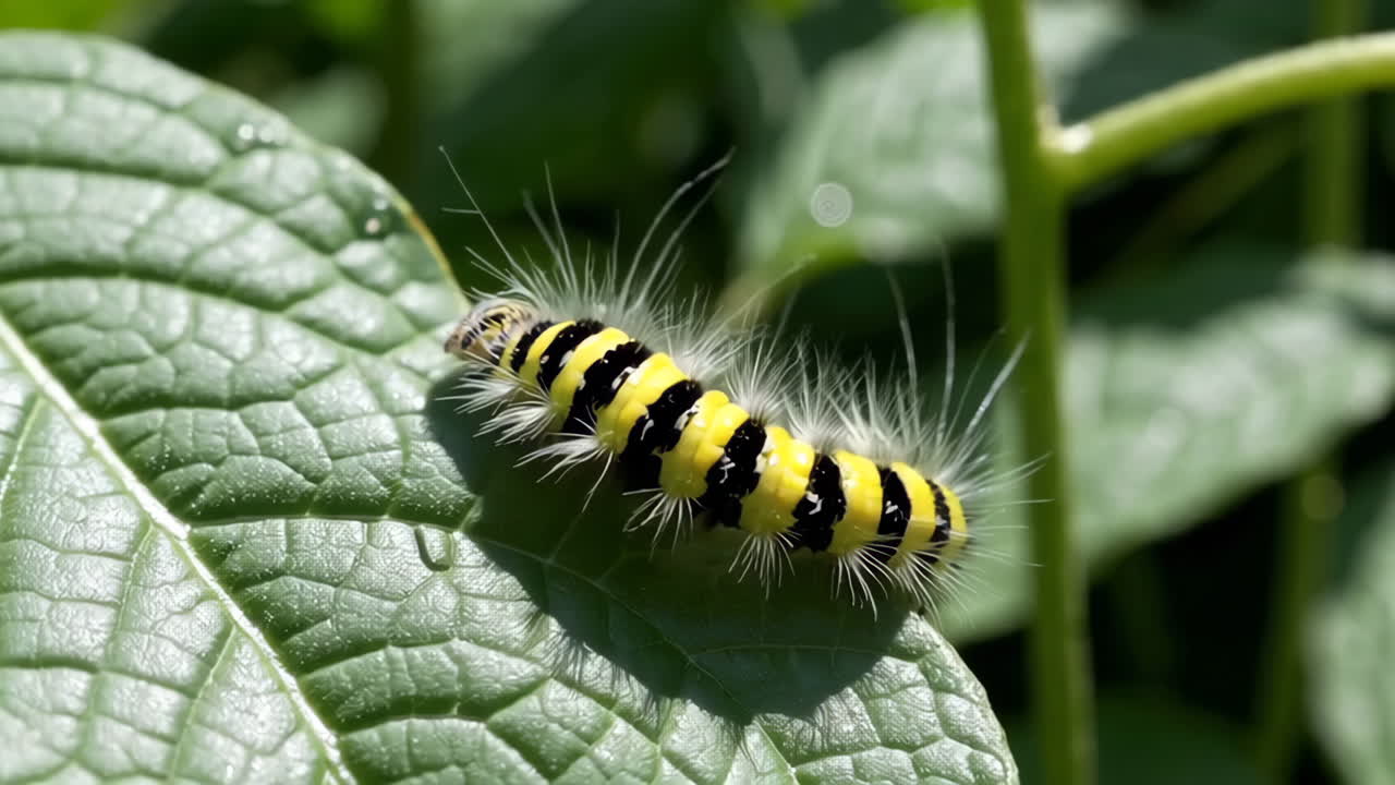 Yellow and Black Striped Caterpillar on a Leaf