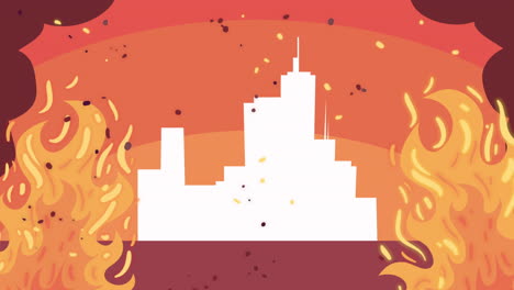 edificios de la ciudad en la animación de la escena del incendio