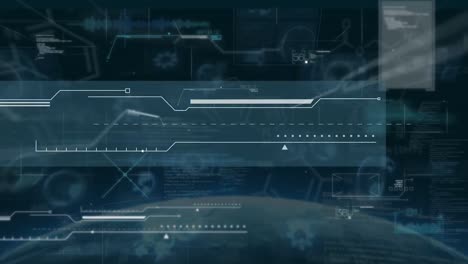 Animation-of-data-processing-and-scopes-scanning-on-blue-background