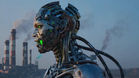 cyborg in an industrial landscape