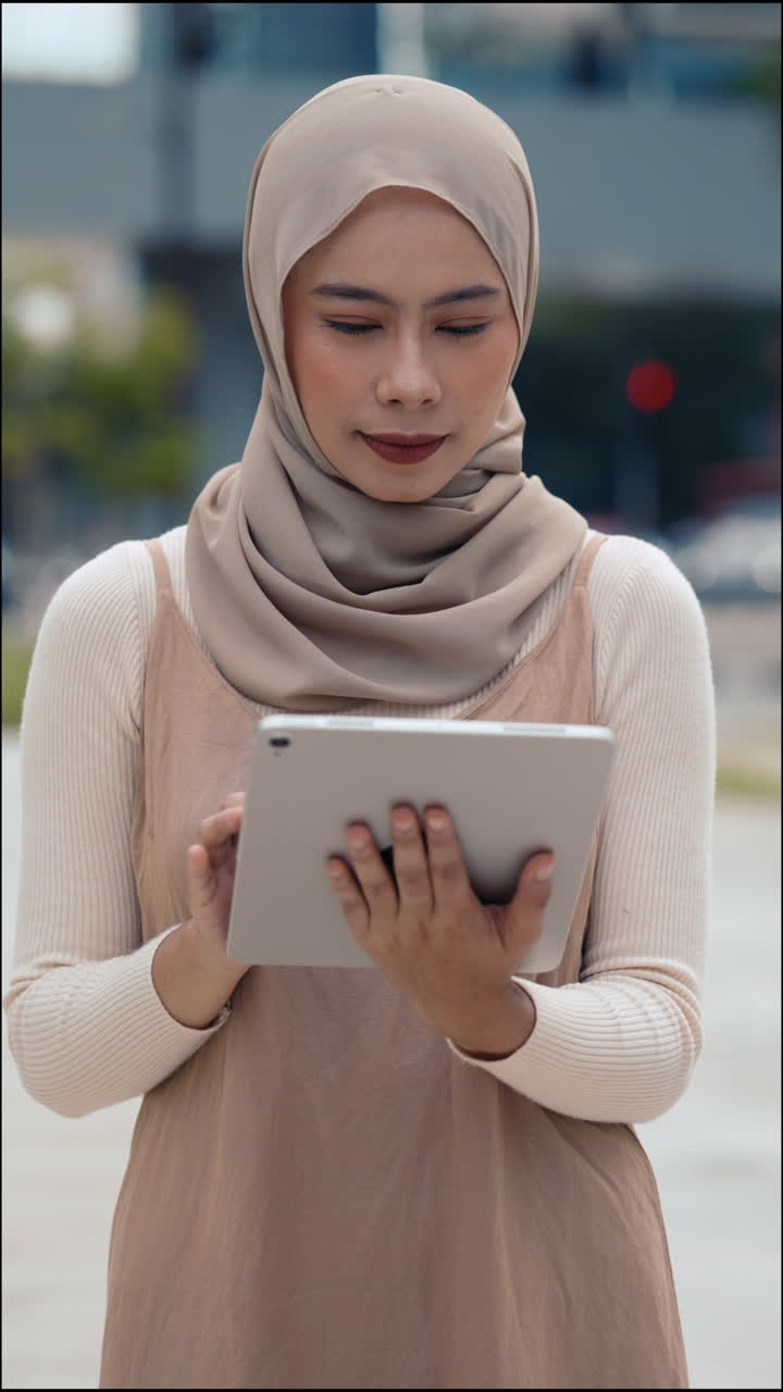 Woman in Hijab Using Tablet