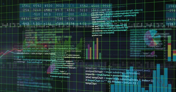 Scrolling Programming Code and Data Visualizations on a Green Grid