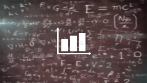 animación de ecuaciones matemáticas y icono de diagrama en fondo negro