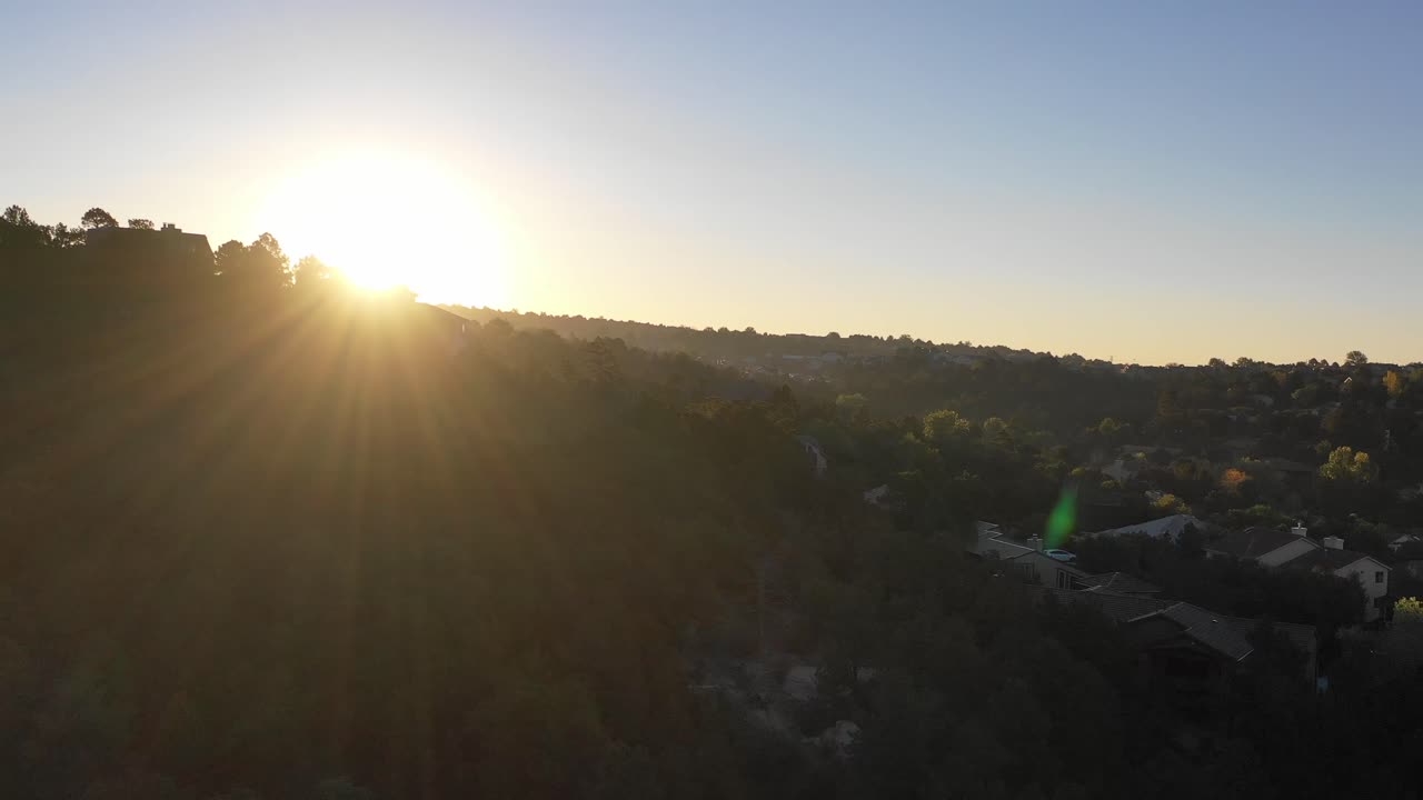 Colorado Mountains Sunrise Flare Aerial Drone Footage