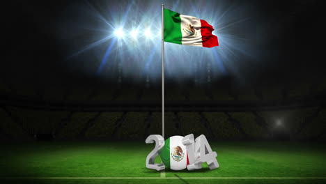 mexico national flag waving on football pitch with message