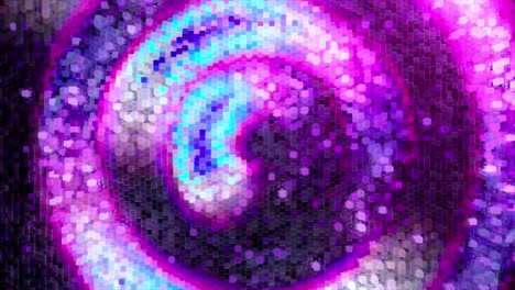 el remolino abstracto de píxeles de neón se mueve en sentido contrario a las agujas del reloj. color rosa azul. animación 3d de bucle sin costuras
