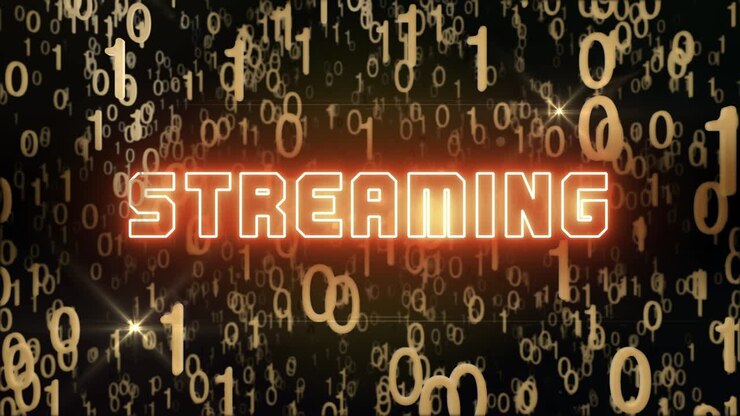 Concetto di Streaming dorato con codice digitale.