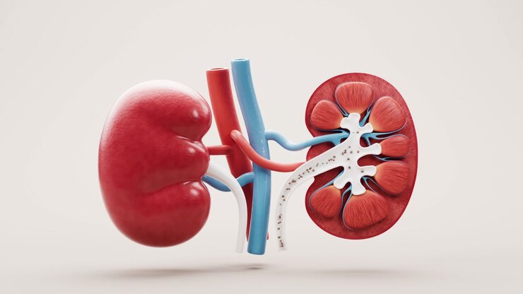 Kidney stone with biology and health care concept, 3d rendering.