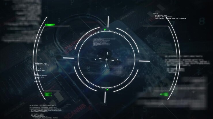 Animation of scope scanning over data processing on black background