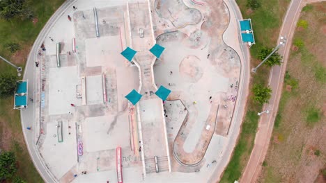 aerial view of a skatepark in a park