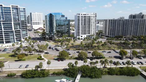 aerial focus on downtown sarasota, florida