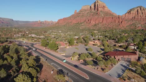 aerial view of highway amid red rock of sedona, arizona, usa