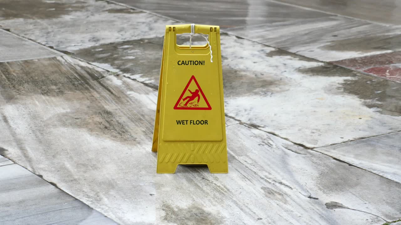 signo de piso húmedo en un pavimento húmedo