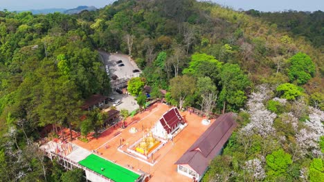 drone buddhist temple doi tung, the highest peak of the doi nang non mountain range, chiang rai province