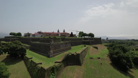 aerial view of ancient fortress walls and village of valença do minho on sunny day