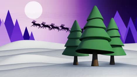 Animation-of-snow-falling-over-trees-on-blue-background