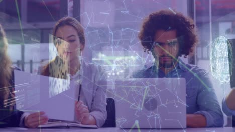 animation of network of connections with data over business people