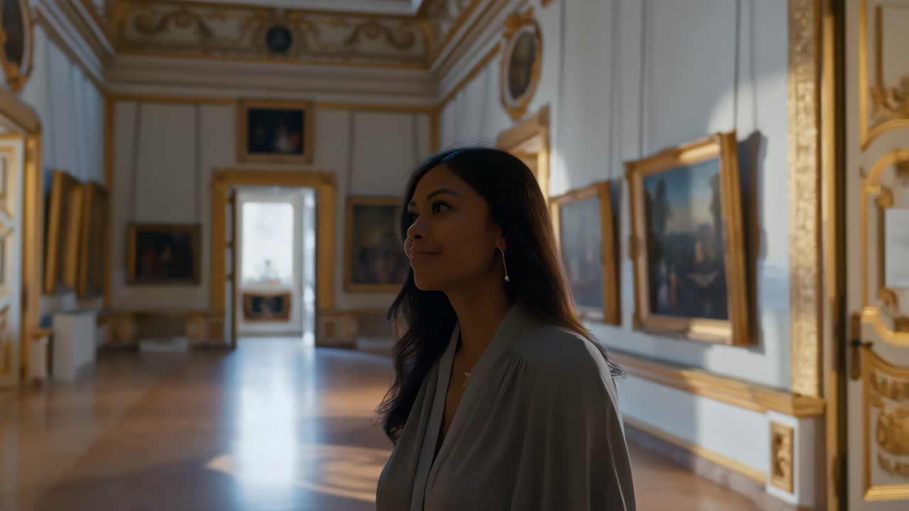 Woman admiring art in a museum